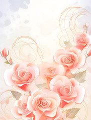 Romantic Watercolor-Style Card Background for Valentine's Day with Hearts and Roses