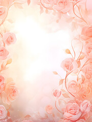 Romantic Watercolor-Style Card Background for Valentine's Day with Hearts and Roses