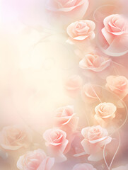 Romantic Watercolor-Style Card Background for Valentine's Day with Hearts and Roses