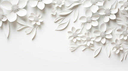 Paper cut flowers and leaves, Fresh spring nature background. Floral banner, poster, flyer template with copy space.