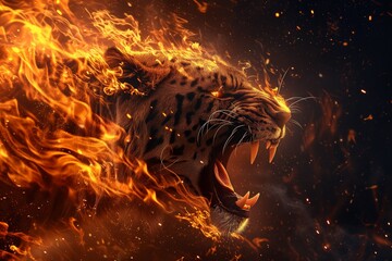 Powerful Animals Surrounded By Flames And Exuding Fiery Energy. Сoncept Ancient Mythical Creatures, Mystical Landscapes, Celestial Beings, Vibrant Fantasy Art