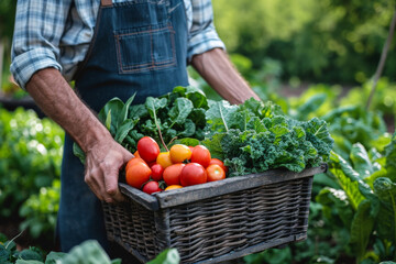 Unidentified Cook Gathers Freshly Grown Produce From A Thriving Farm. Сoncept Farm-To-Table Cooking, Sustainable Agriculture, Organic Farming, Locally Sourced Ingredients