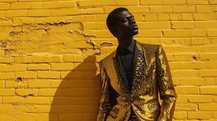 Man dark-skinned in Gold Suit During Golden Hour