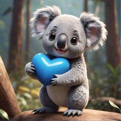 Sweet Koala Cradles a Blue Heart in Chris LaBrooy's 3D Artistry AI GENERATED