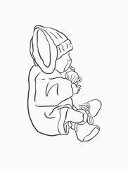 Sketch cute newborn baby with easter clothes vector. Easter baby line art vector