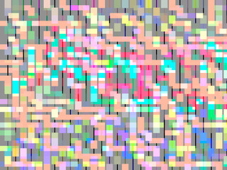 Multicolored abstract mosaic matrix of lines and rectangles on dark gray, for background or element with urban, network, or demographic motif
