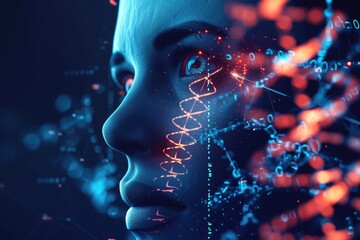 Woman with Digital DNA Sequence
