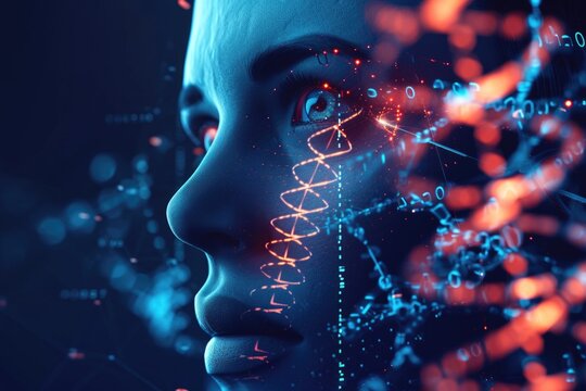 Woman with Digital DNA Sequence