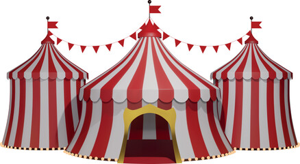 isolated circus tent. 3d circus with red and white stripes  © Angelica