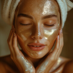 Beautiful young woman doing cream skin care for the face