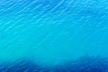 Ripple of blue sea water. Textured sea water background. Top view.