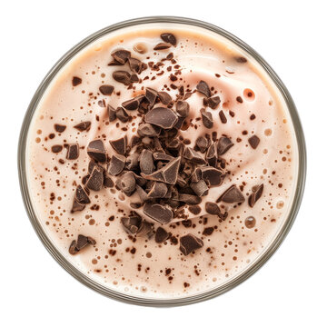 A milkshake with chocolate top view isolated on a transparent background 