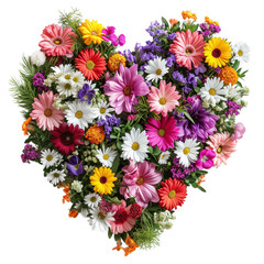 Heart shape bouquet of flowers isolated on transparent background 