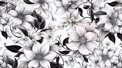 floral pattern with black lines and white background