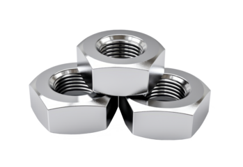 Metal nuts isolated on transparent and white background. Female screw