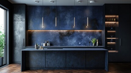Chic Modern Kitchen with Blue Lighting