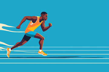 Fototapeta na wymiar An image of an African American athlete running on a track, african american people drawings, flat illustration
