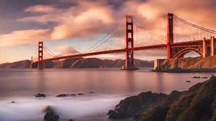 Captivating Sunset View of Golden Gate Bridge Across the Bay in San Francisco, California