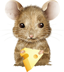 putzige Maus genießt ein kleines Stück Käse