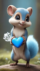 Whimsical Flying Squirrel Grasps a Blue Heart in Chris LaBrooy's 3D Marvel AI GENERATED