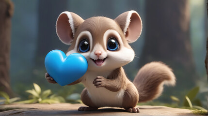 Whimsical Flying Squirrel Grasps a Blue Heart in Chris LaBrooy's 3D Marvel AI GENERATED