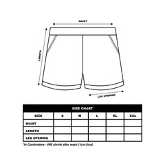 Short Pants Size Chart, sweat Shorts fashion flat template, Sportswear unisex chart size - obrazy, fototapety, plakaty
