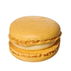 Yellow lemon flavored macaron on isolated background