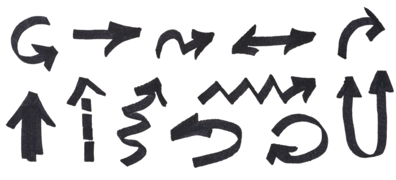 Arrows drawn with black marker in different directions - Powered by Adobe