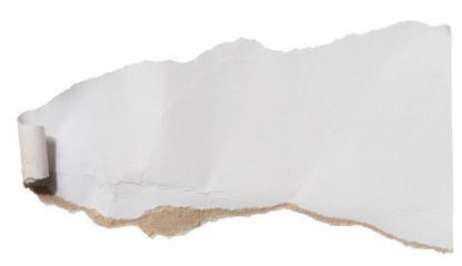 Torn piece of white cardboard with torn edges on an isolated background