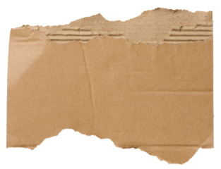 Piece of brown cardboard with torn edges on isolated background