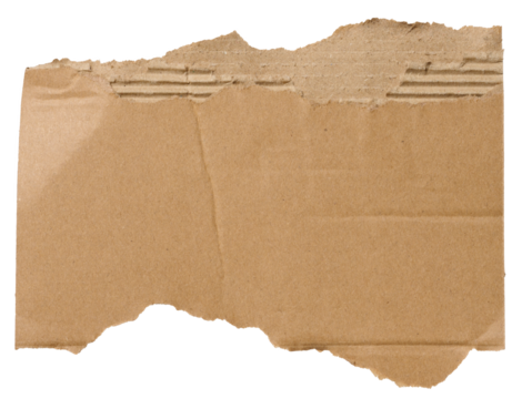 Piece of brown cardboard with torn edges on isolated background