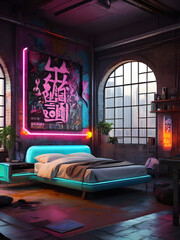 Spacious Living Room With Furniture and Large Window Created With Generative AI Technology