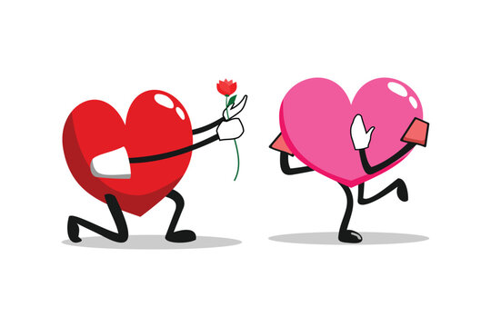 illustration of a pair of cartoon hearts, pose celebrating Valentine's Day, vector eps 10.