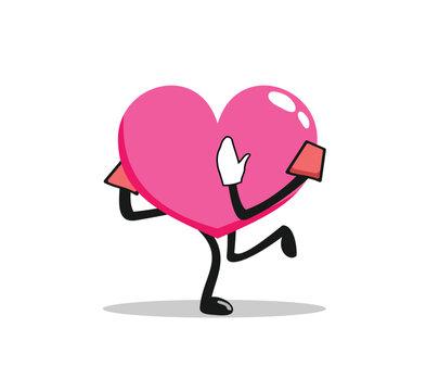 pink heart cartoon illustration, surprised and embarrassed pose design, for Valentine's Day needs, vector eps 10.