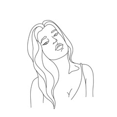 Beautiful woman continuous line drawing, abstract portrait, girl is single line on white background,  vector illustration. Tattoo, print and logo design for spa or beauty salon.
