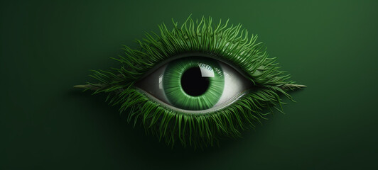 Obraz premium Eye on green background, generative AI