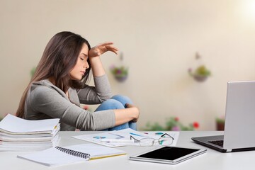 Business woman in depression and stress work at office