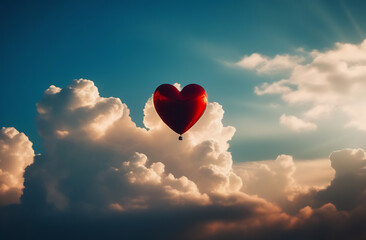 Fototapeta premium Heart-shaped clouds floating in the blue sky