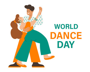 World Dance Day. Dancing couple, man and woman dance modern dance. Illustration, vector