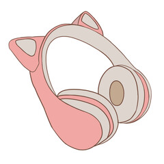 cute pink white headphone with cutie ear cat for work or listening music, film, series, drama, and playing game