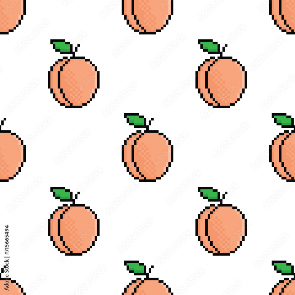 Poster pixel peach seamless pattern vector peach background pixel art for 8 bit game
