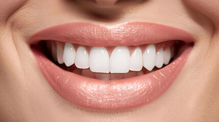 Close-up of a beaming smile with pearly white teeth, expression of happiness, healthy dental concept