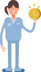 Fototapeta na wymiar Nurse Character Holding Dollar Coin 