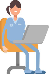 Fototapeta na wymiar Nurse Character Working on Laptop 