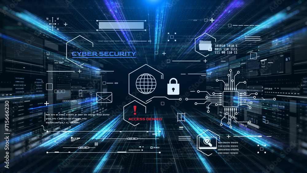 Poster cyber security digital data security for business, computer, network illustration. icon of privacy p