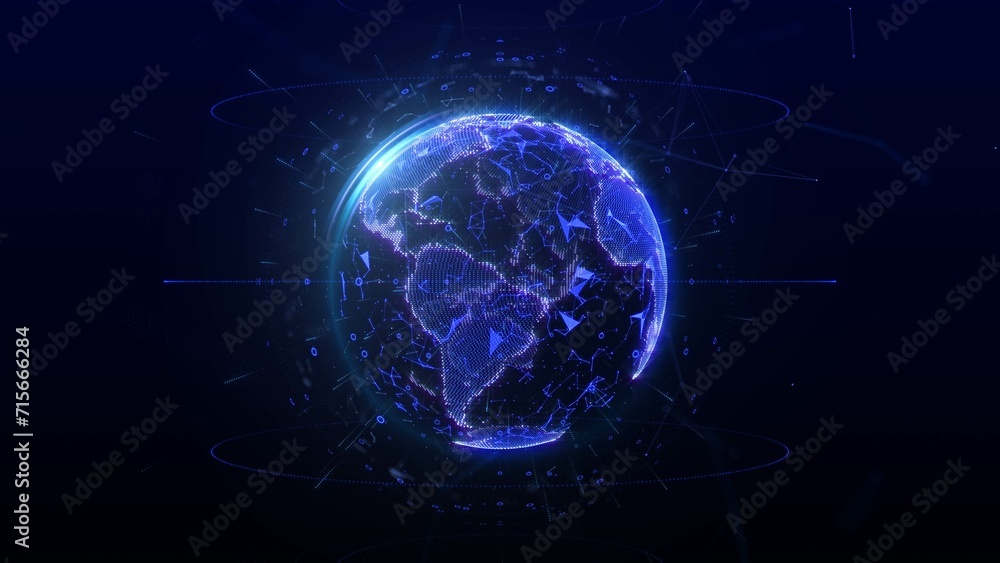 Leinwandbilder abstract 3d rendering blue earth global science futuristic on top center flare in universe concept g