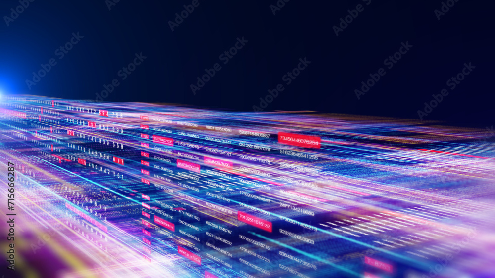 Aufkleber HUD Digital Number Data Sampling Simulation Concept Illustration Background. 3D Perspective View Communication Dashboard Encoding Information System Transfer Idea Design.
