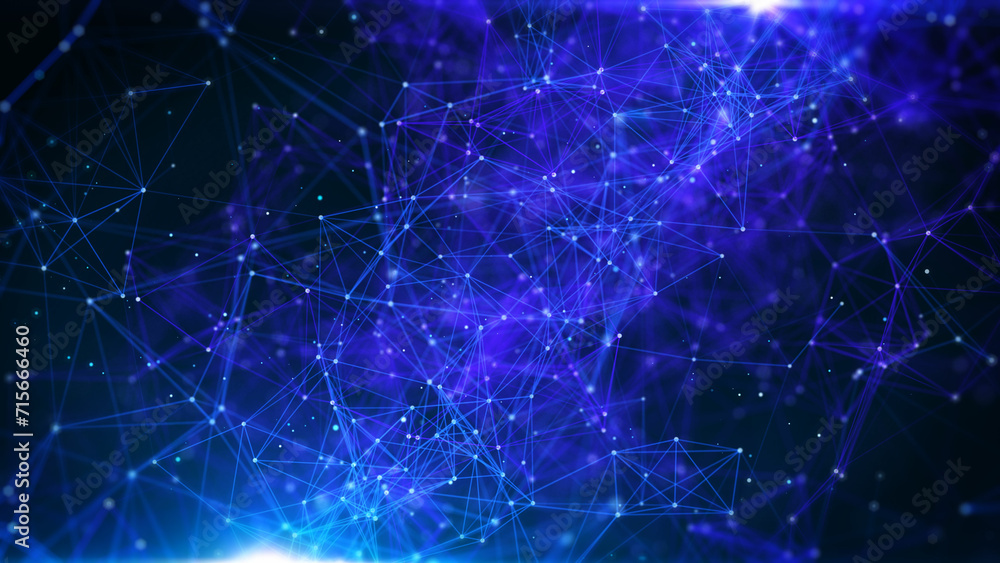 Aufkleber Abstract technology of low poly triangle shape with dots and lines network dynamic on blue cyber space illustration background.