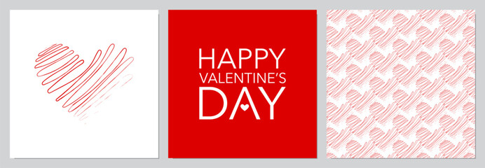 Set of 3 Red Heart Valentine’s Day Card Illustration