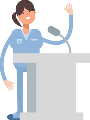 Nurse Character Speaking on Podium
